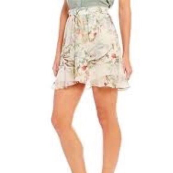 Chelsea & Violet Boho Tropical Floral Ruffle Faux Wrap Mini Skirt Medium 8 10 - Picture 1 of 8